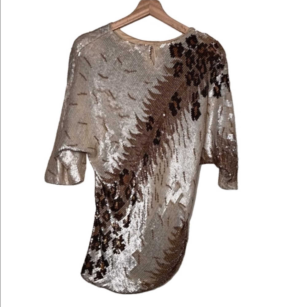 Vintage 80s Tracy Mills Leopard Print Sequin Blouse